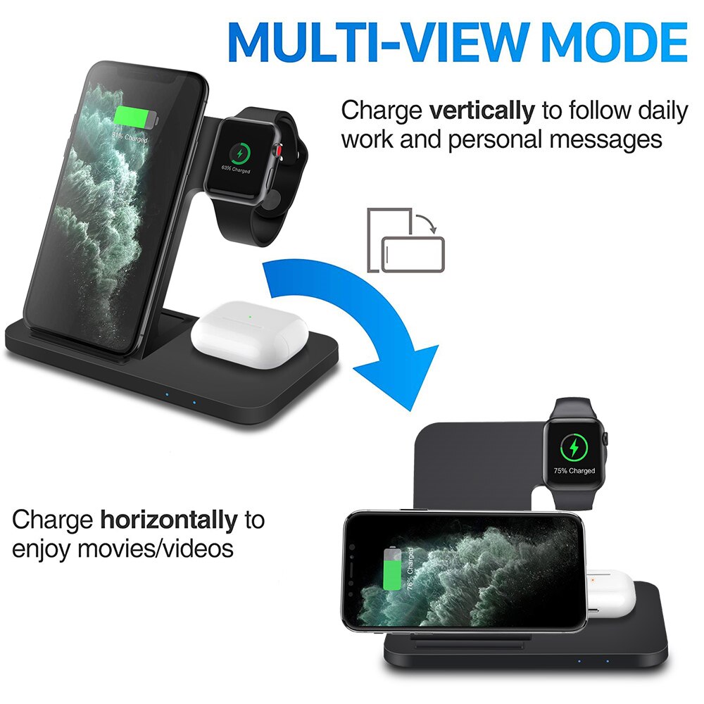15W Qi Draadloze Oplader Voor Iphone 11 Xs Xr X 8 Samsung S10 S20 3 In 1 Opladen Dock station Voor Apple Horloge 6 5 4 3 Airpods Pro