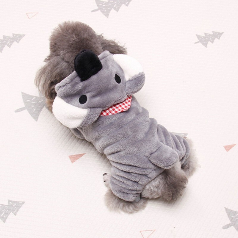 Pet Autumn Winter Flannel Four Legs Costume for Dogs Puppy Thickened Hoodie Coat Grey Koala