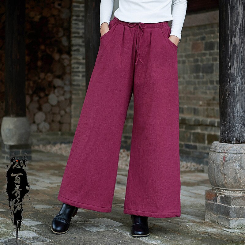 Etnische Broek Vrouwen Elastische Taille Rok Broek Dikke Warme Vintage Broek Katoen Linnen Traditionele Chinese Broek FF2500