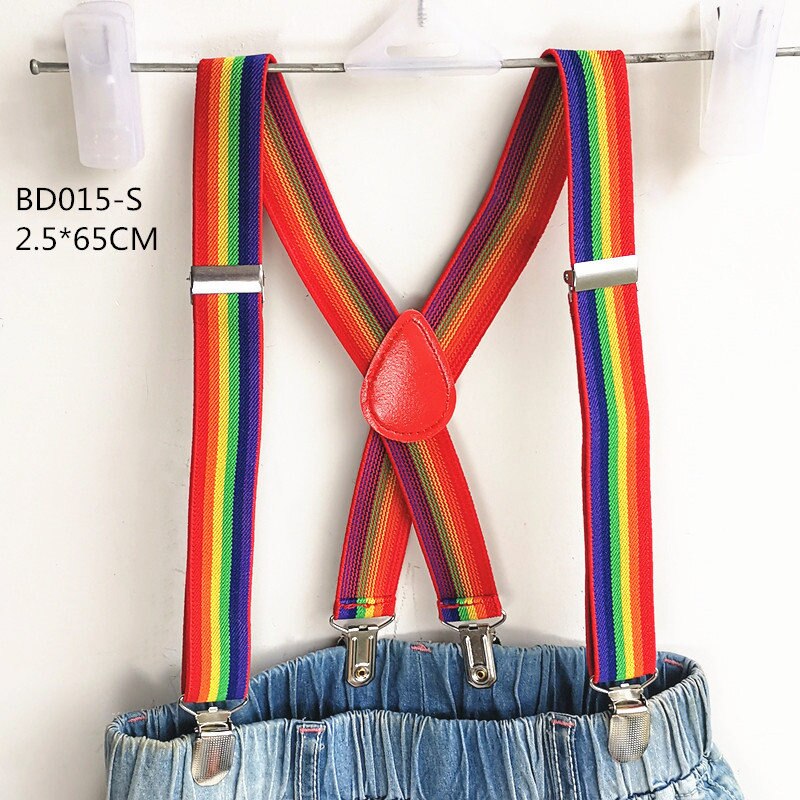 Tirantes Arcoiris de piel sintética para niños, tirante ajustable cruzado, falda, tirantes, BD015: red rainbow-S