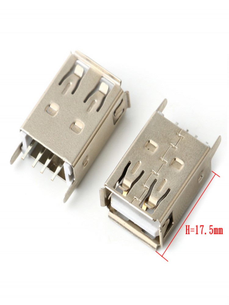 Prise USB Type A Femelle Verticale à 4 Broches, 100mm, 15mm, 180mm, 13.7mm, 17.5mm, Wild USB, 19.6 PCs, 20.5: Argent