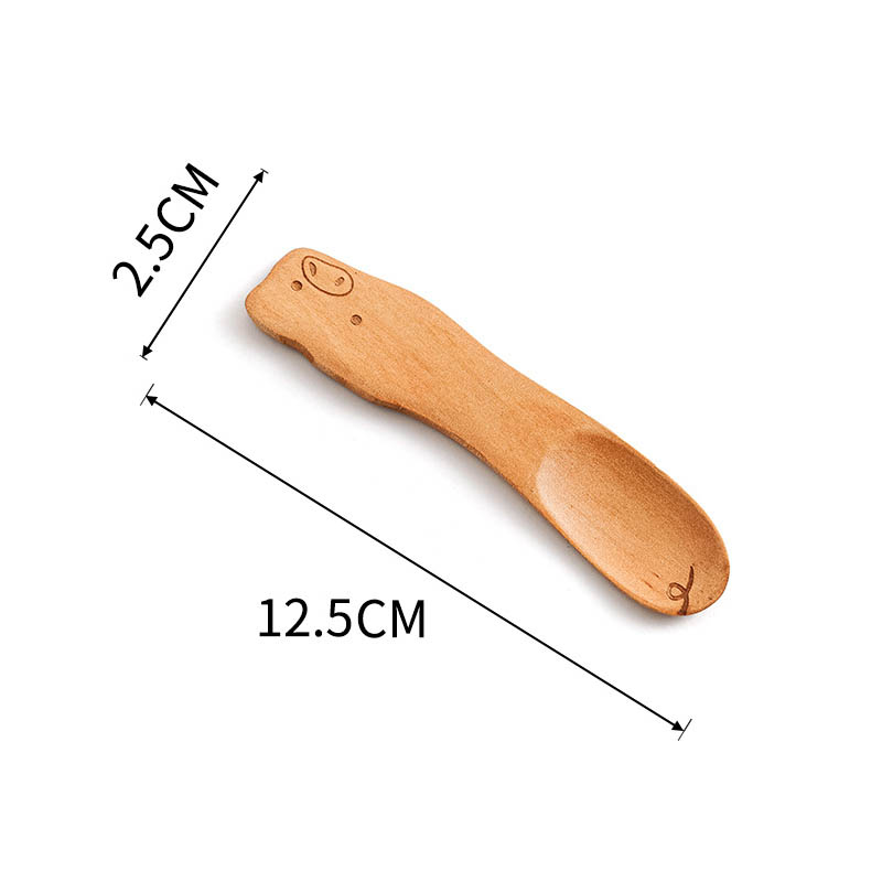 Cuillère en bois pour enfants, dessin animé mignon cuillère à café thé soupe cuillères à remuer Dessert couverts à miel enfants outils de cuisine, vaisselle: 4