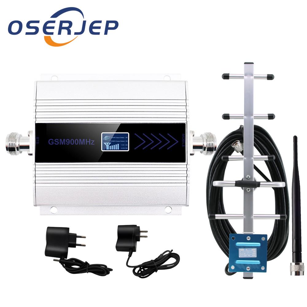 GSM 3G 4G 900mhz signal amplifier + Yagi outdoor antenna and 10M cable + 5DBI rubber indoor antenna.: Silver amplifier