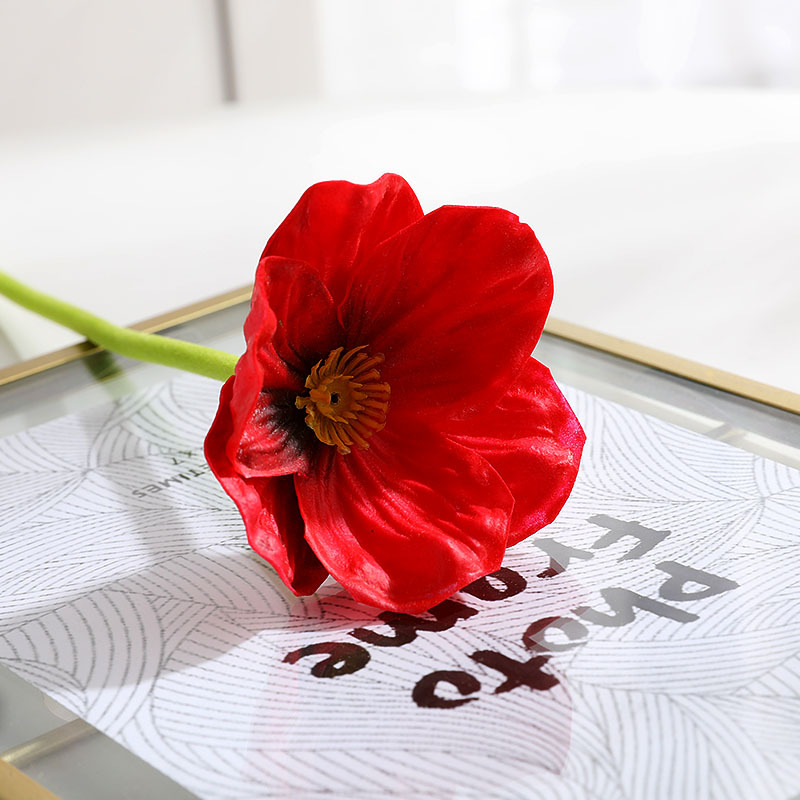 34cm violet faux coquelicot vraie touche fleur branche PU artificielle fleur Bouquet fausse plante pour bureau à domicile carnaval fête décor: Red
