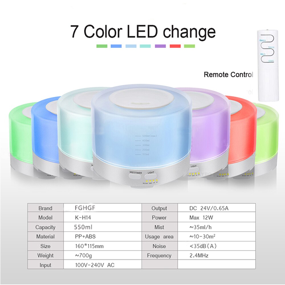 550ML APP Controle Luchtbevochtiger Aroma Essentiële Olie Diffuser Met Afstandsbediening Houtnerf 7 Veranderende Kleuren LED Lamp voor Thuis