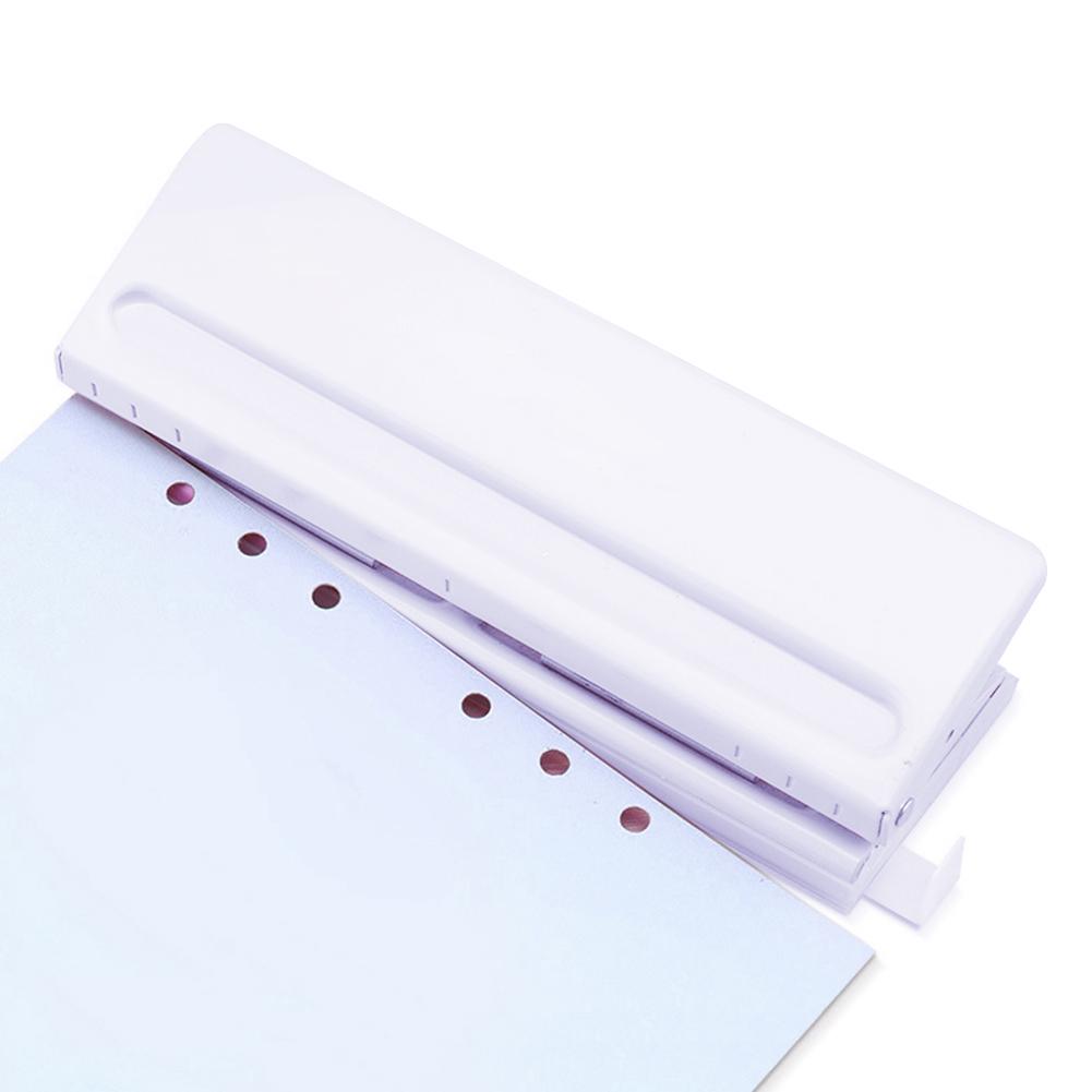 Metal 6- huls punch lyserød håndværkspunch papirskærer justerbar diy  a4 a5 a6 løvbladspapir punch scrapbooking kontorartikler: Hvid