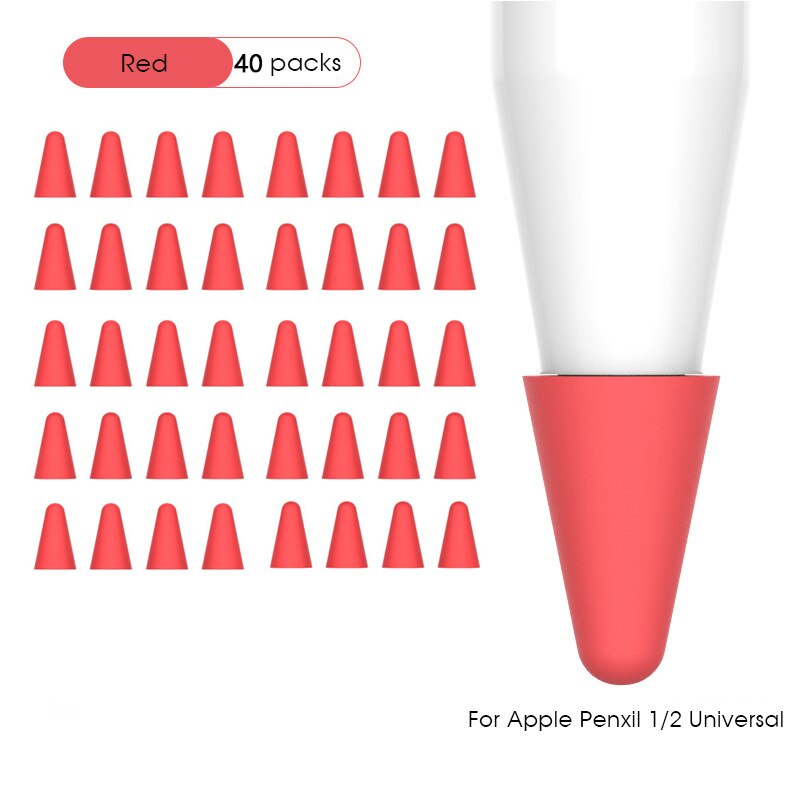 Kolorowa skóra 8 sztuk pióro stalówka ochronna pokrywa dla Apple Pencil 1 2 rysik do ekranu dotykowego dla Apple Pencil Silicone Tip Case: Red 40pcs