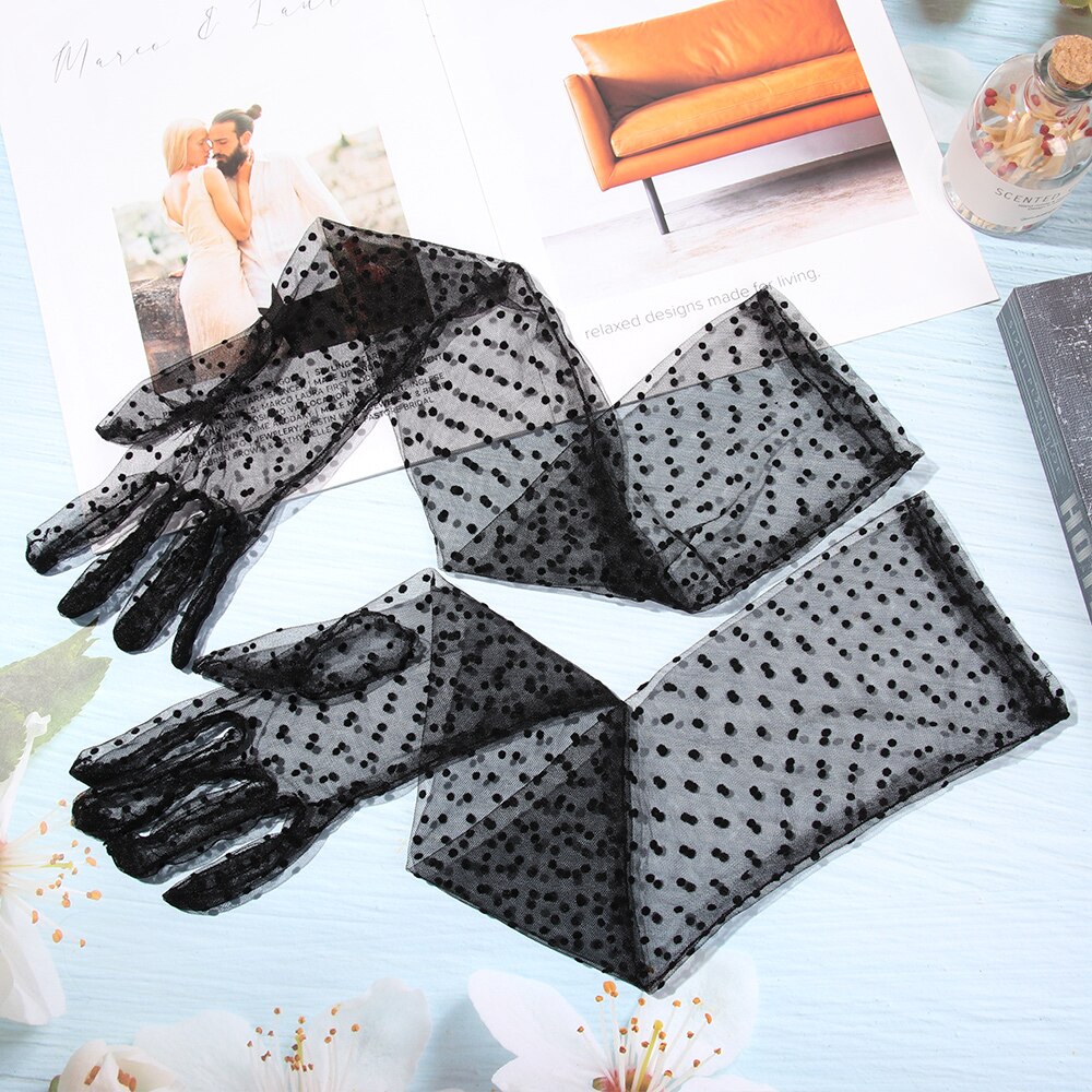 Guanti da donna con protezione solare guanti eleganti da donna lunghi in Tulle guanti elastici in pizzo pieno guanti sottili in garza a rete per la guida