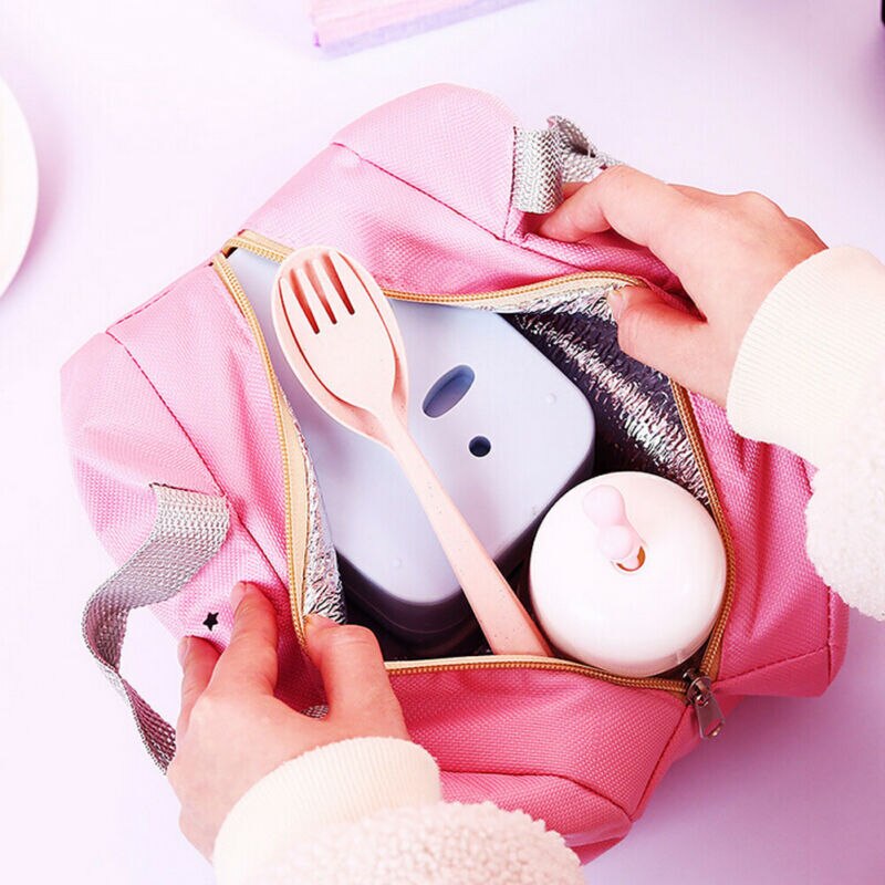 Bolsa de almuerzo portátil, bolsa de transporte con aislamiento fresco, bolsas de comida para Picnic, fiambrera para la Oficina y la escuela, color negro, azul, rosa y caqui