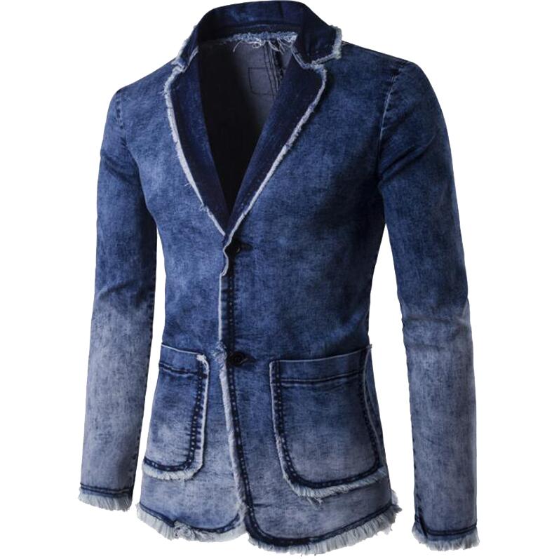 Casual Denim Jacket Suit Men's Blazer Slim Fit Masculino Trend Jeans Suit Jean Jacket Men Plus Size: XXL