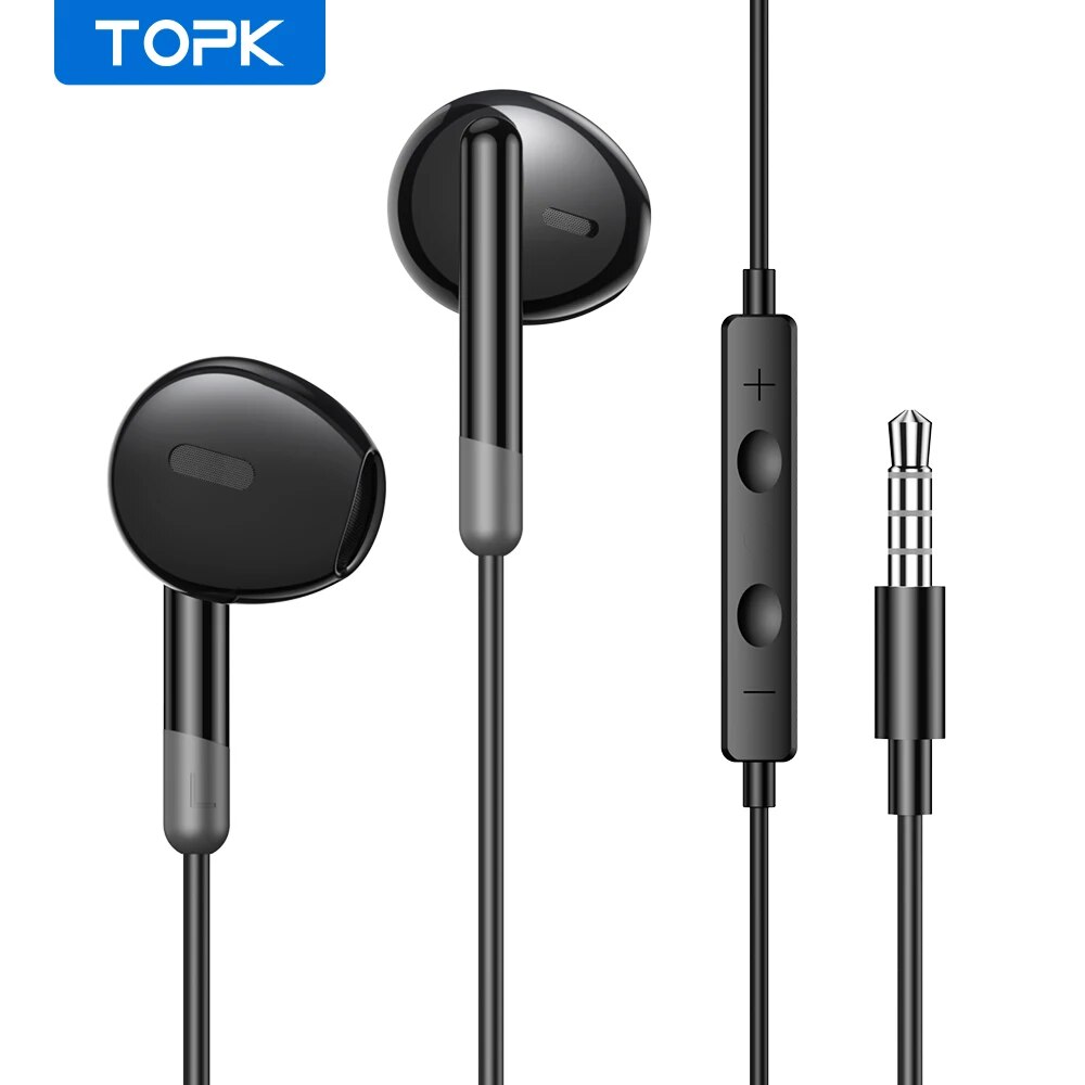 TOPK Earphone In-Ear Volume Control with Microphone 3.5mm Jack Universal for iPhone Android: green