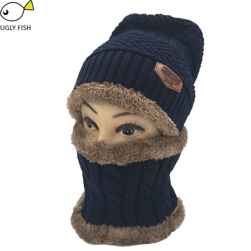 Nekwarmer wintermuts gebreide muts sjaal muts wintermutsen voor mannen gebreide muts heren muts gebreide muts skullies mutsen: Marineblauwe nekwarmer