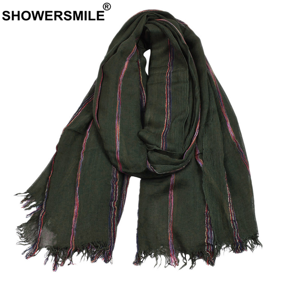 Red Cotton Linen Men Scarf Spring Autumn Striped Tassel Scarf Men Ethnic Style Male Accessories