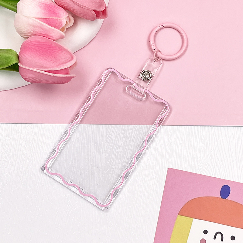 Criativo acrílico virola transparente titular do cartão photocard titular chaveiro ídolo fotos manga cartões postais cartão titular de exibição: Rosa