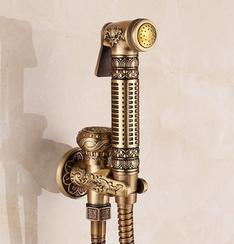 ULGKSD Bathroom Bidet Square Hand Shower Head Chrome Finish Solid Brass Cold Water Valve Tap Crane 360 Degree Switch: Antique Brass