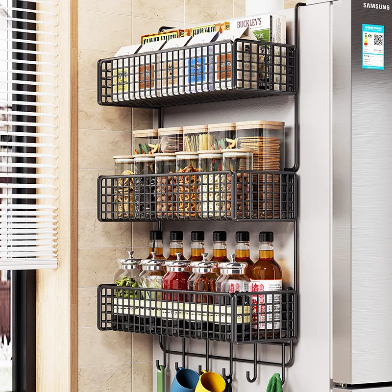 Estante de almacenamiento montado en la pared para el hogar, estantes para artículos diversos para refrigerador, organizador de botellas de especias, estantes de almacenamiento para alimentos multicapa para el hogar