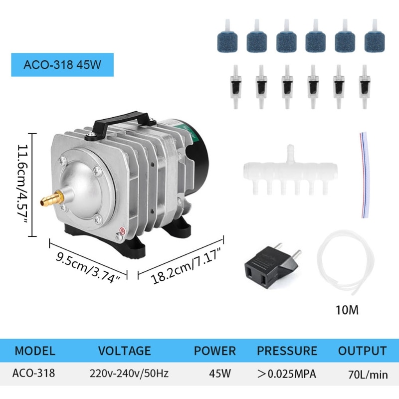 ACO-208/308/318 Fish Tank High Flow AC Electromagnetic Aquarium Air Compressor Pond Oxygen Pump