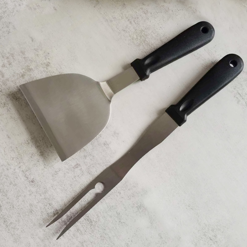 American Teppanyaki Set Beech Wood Handle Barbecue Tool Portable Outdoor Barbecue Shovel BBQ Shovel Cooking Frying Shovel: 2-piece fork set