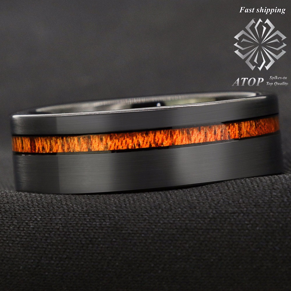 Anneau de mariage en bois Koa noir brossé en carbure de tungstène de 8mm
