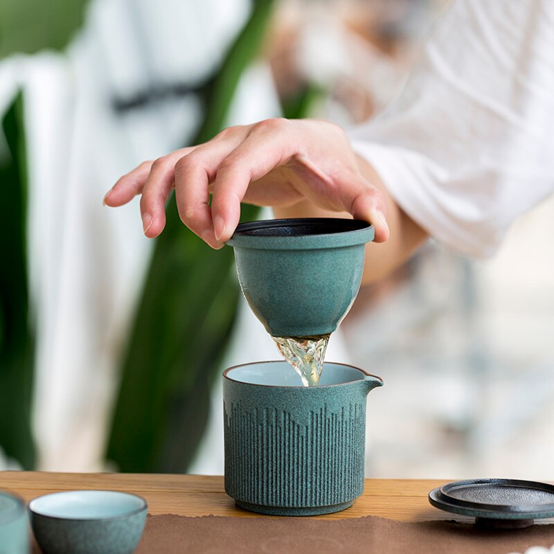 TANGPIN green ceramic teapots with 3 cups a tea sets portable travel tea sets with travel bag