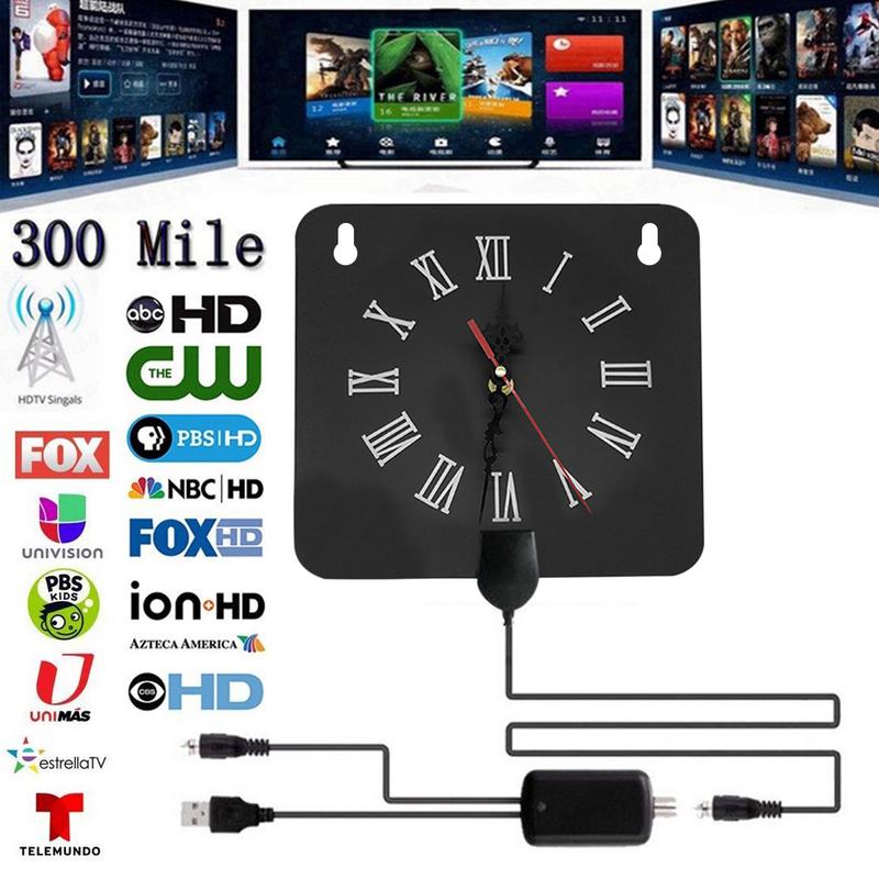 300 Miles Indoor Digital TV Antenna Alarm Clock Style With Signal Amplifier Booster HDTV Antenna