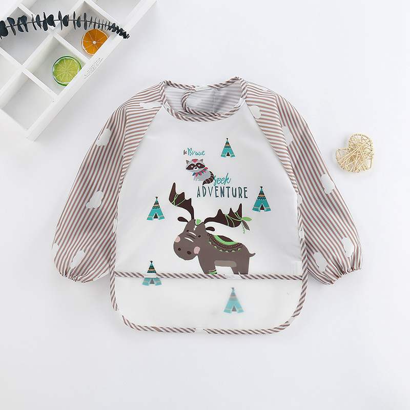 Desenhos animados babadores do bebê à prova dwaterproof água manga longa material de alimentação do bebê crianças bebê menina menino bibs comer desenho avental arroto pano baberos: brown
