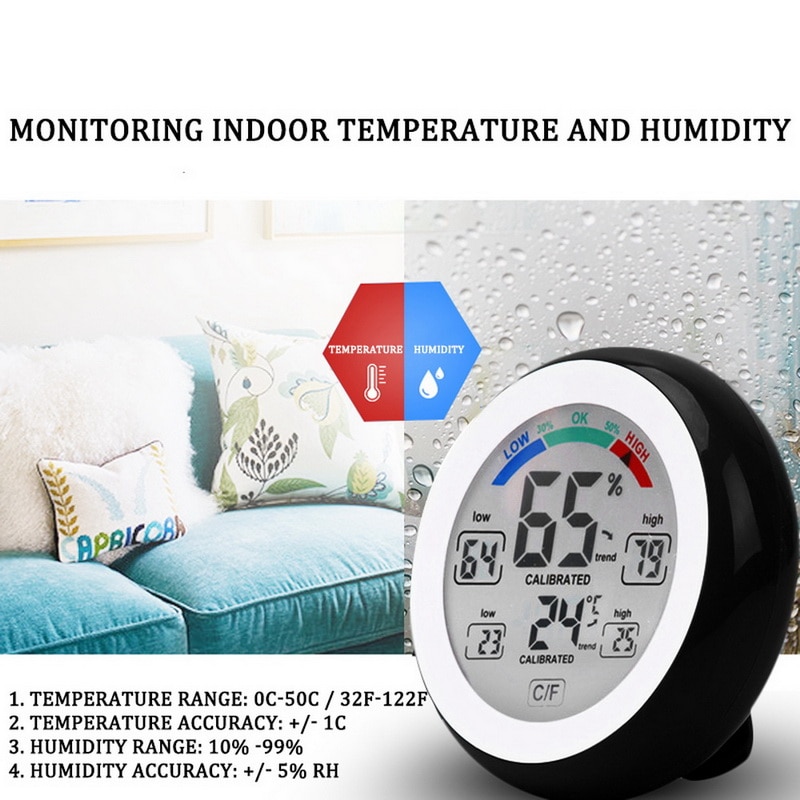 Wireless Electronic Temperature Humidity Meter Digital LCD Display Indoor Thermometer Hygrometer Round Weather Station Tester