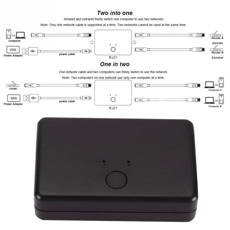 Enchufe y Play Internet Mini Hub interruptor de red estable portátil LAN CAT Selector interno externo hogar Oficina escritorio 2 puertos