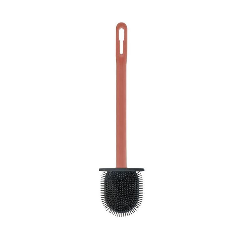Silikon WC Wc Pinsel Flach Kopf flexibel Weiche Borsten Pinsel Mit Schnell Trocknend Halfter einstellen Reinigung Pinsel Für WC Zubehör: Rosa