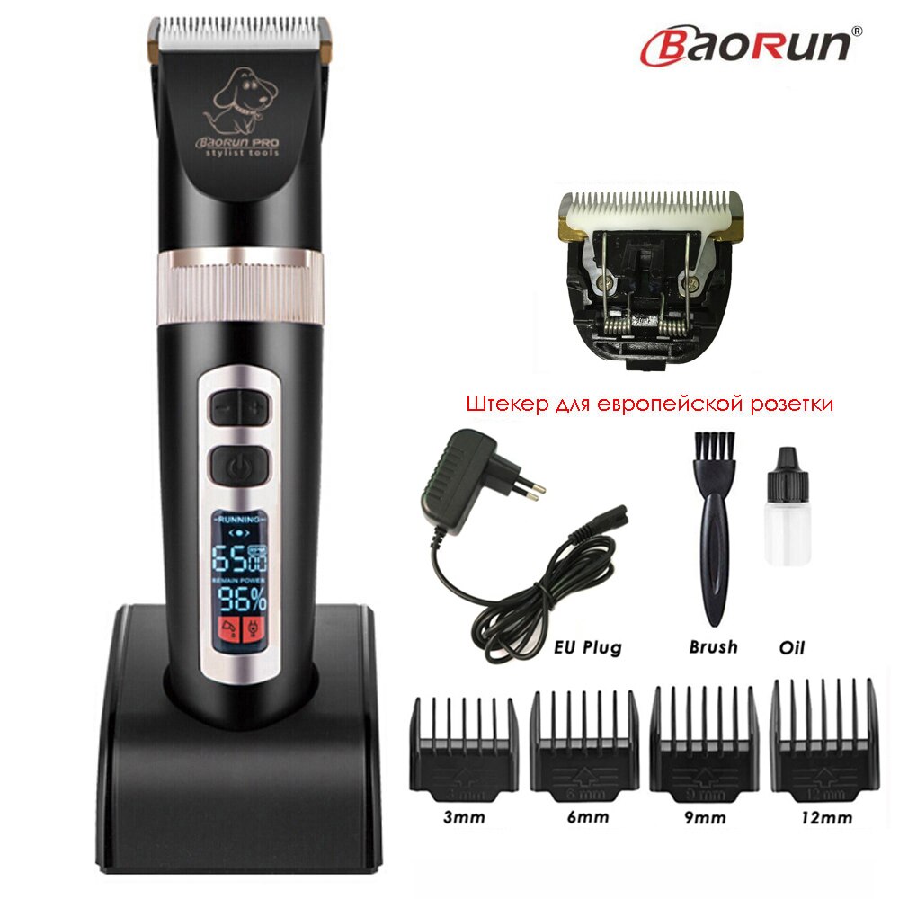 Baorun P9 Haarschneidemaschine Hunde Professionelle LCD Bildschirm Haustier Katze Schermaschinen Elektrische Pflege Trimmer Wiederaufladbare Haarschnitt Maschine Tiere: Schwarz hinzufügen B Klinge