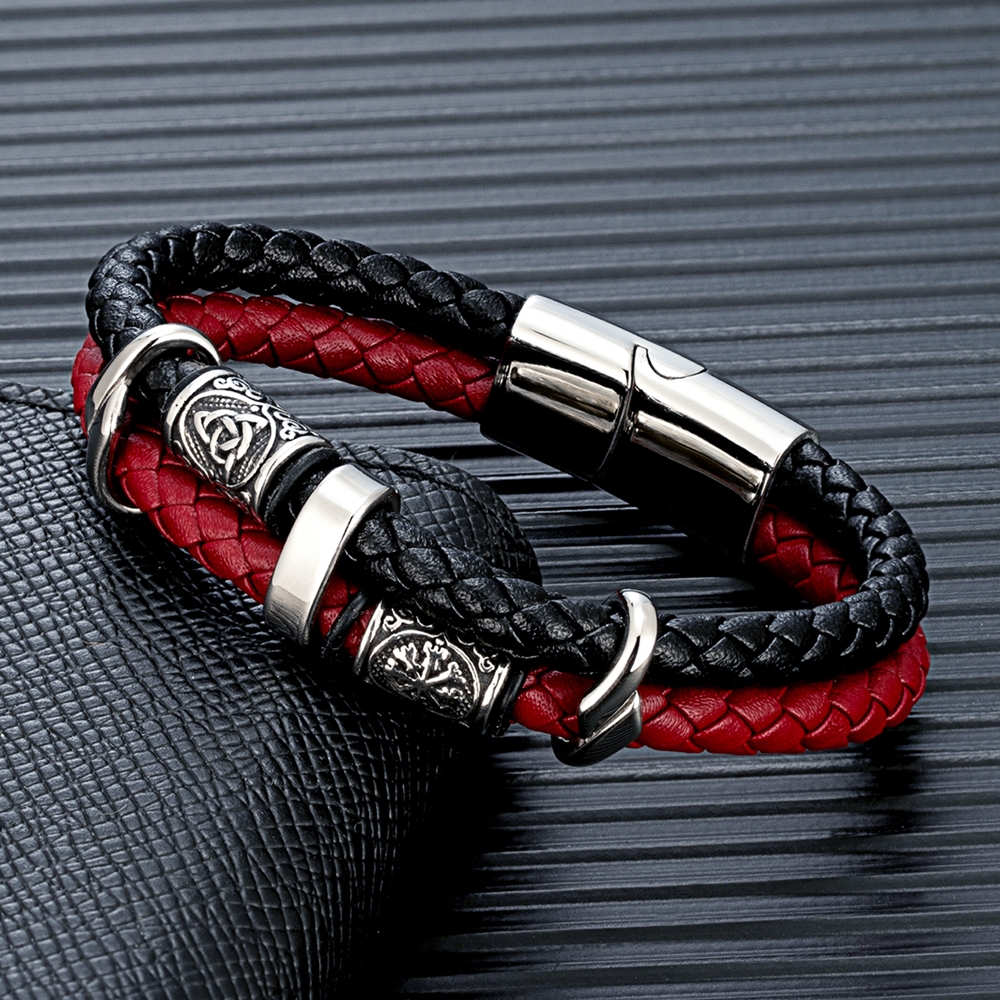 Mkendn punk vikingstil rustfritt stål kompass norrøne runer amulettperler flettet flerlags lærarmbånd mann pulsera