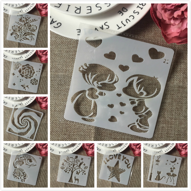 Plantillas de capas DIY, hoja de árbol, Ginkgo Bud, álbum de recortes de pintura, plantilla decorativa para colorear, álbum en relieve, 13cm, 8 piezas por juego: Plata