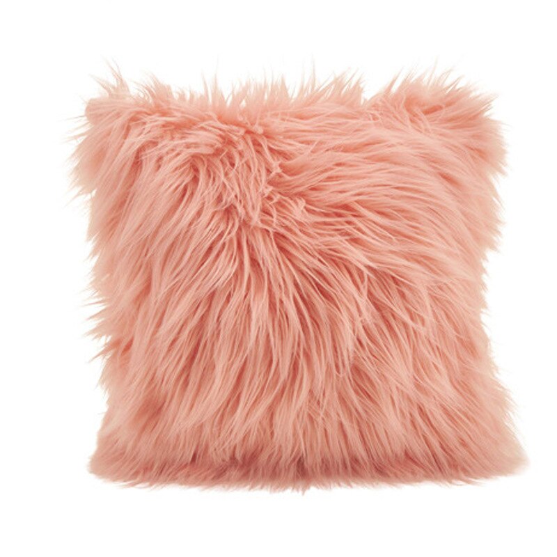 Artificial Wool Fur Sheepskin Cushion Cover Hairy Faux Plain Fluffy Soft Throw Pillowcase Washable Square Solid Pillow Case 45cm: Pink