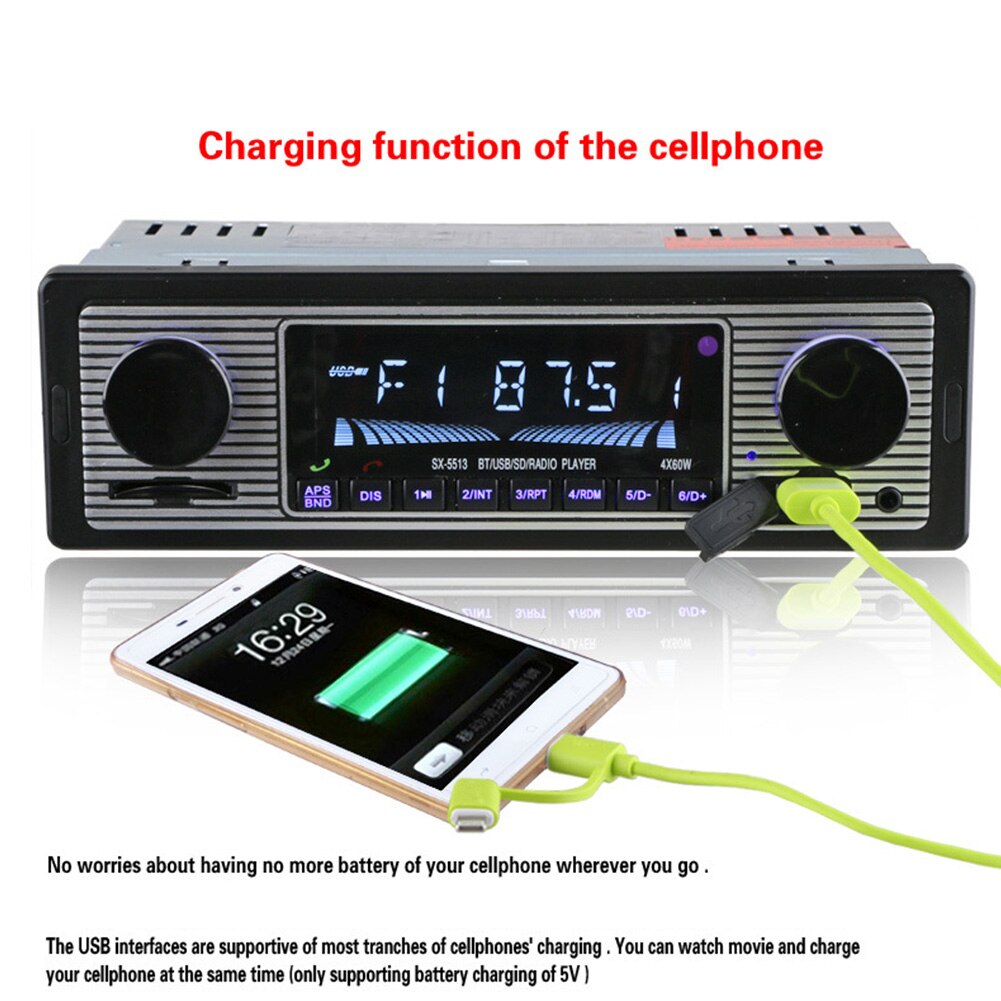 Aux MP3 Player Vintage Stereo Radio Music USB LCD Display Bluetooth Car Classic FM Audio
