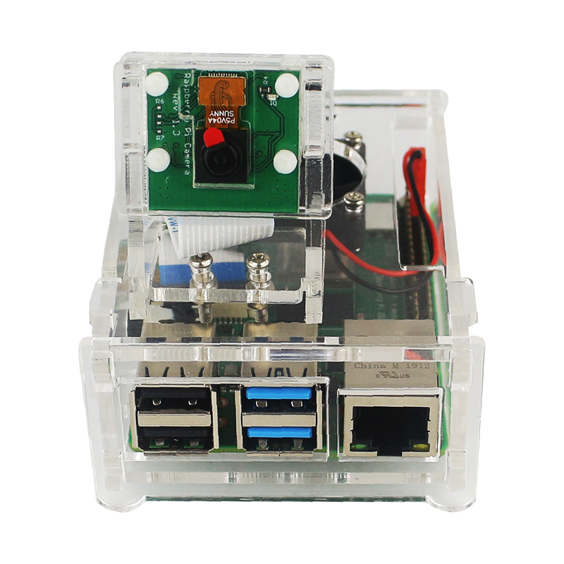 Raspberry Pi 4 B Case Supporting Camera Installation With Heatsinks + Camera Case Holder + Cooling Fan + Acrylic Case+Camera
