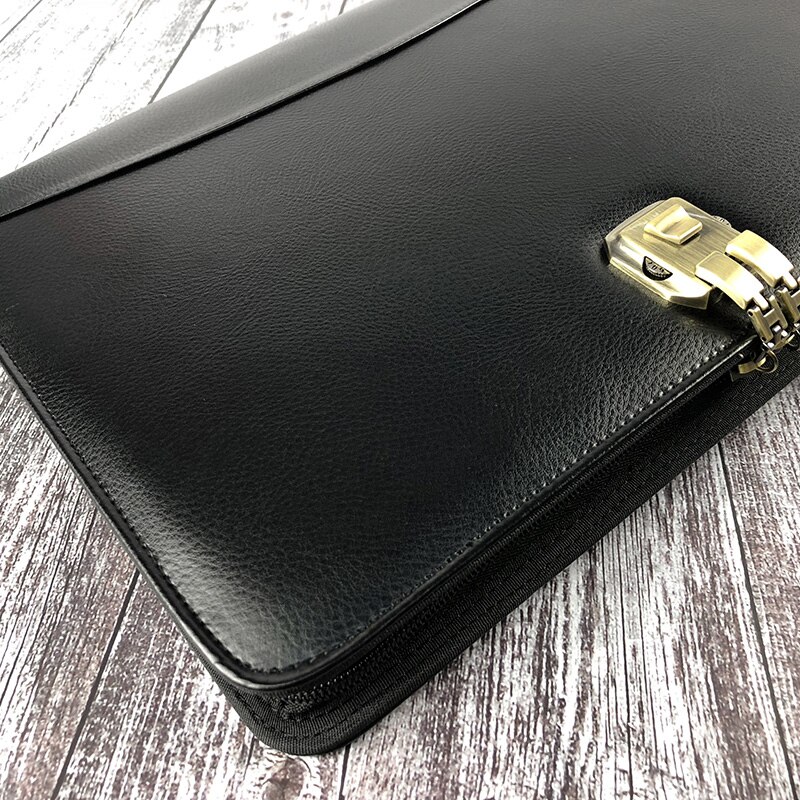 A4 PU Leather Padfolio Business Document Manager Bag Portfolio File Bag with Password Lock Calculator Zipper Clip
