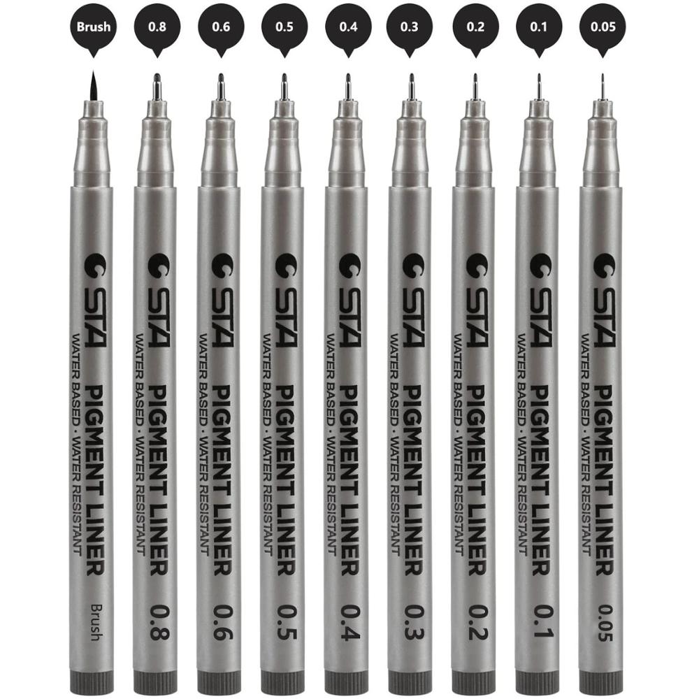 STA Fine ligne noir Pigment Liner pinceau stylo étanche archives encre Micro Fine Art marqueur pour dessin écriture manuscrite croquis 6986