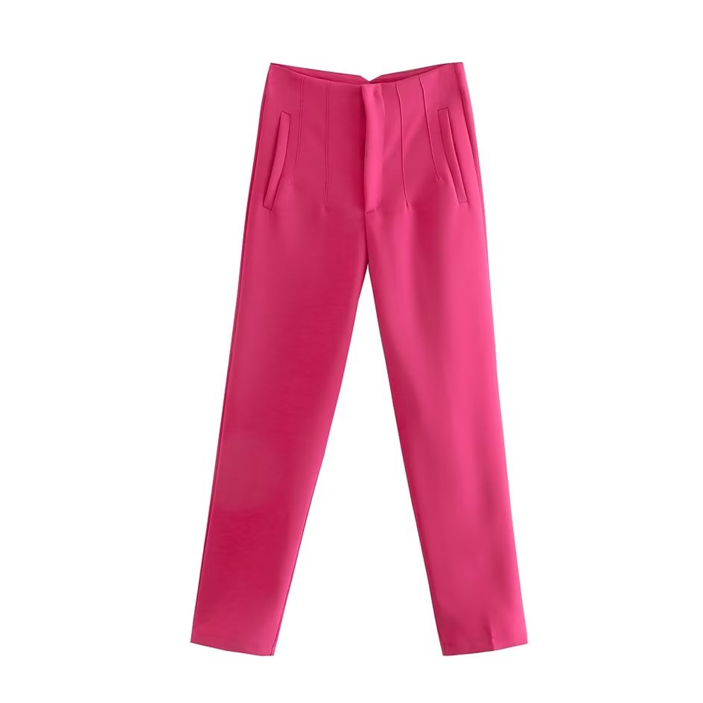 Trza damer chica med sömdetaljer kontorsbyxor vintage hög midja dragkedja gylf dambyxor med ankelrem: M / Svart