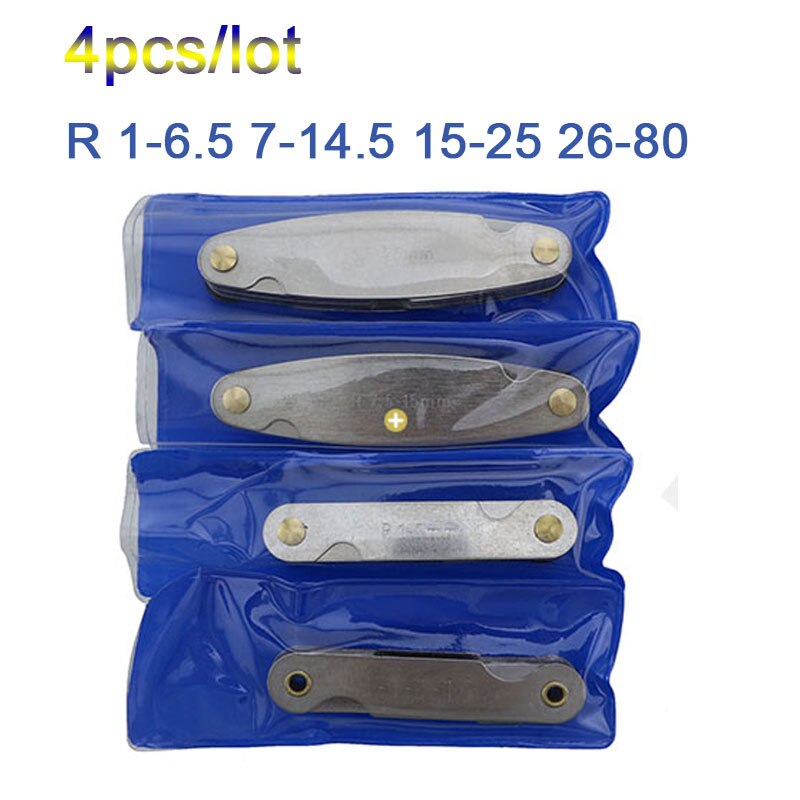 4 Pcs Radius Gauges Set R0.3-1.5/R1-7mm/R7.5-15mm/R15.5-25mm Stainless Steel R1-6.5 7-14.5 15-25 26-80 Concave Convex arc tools