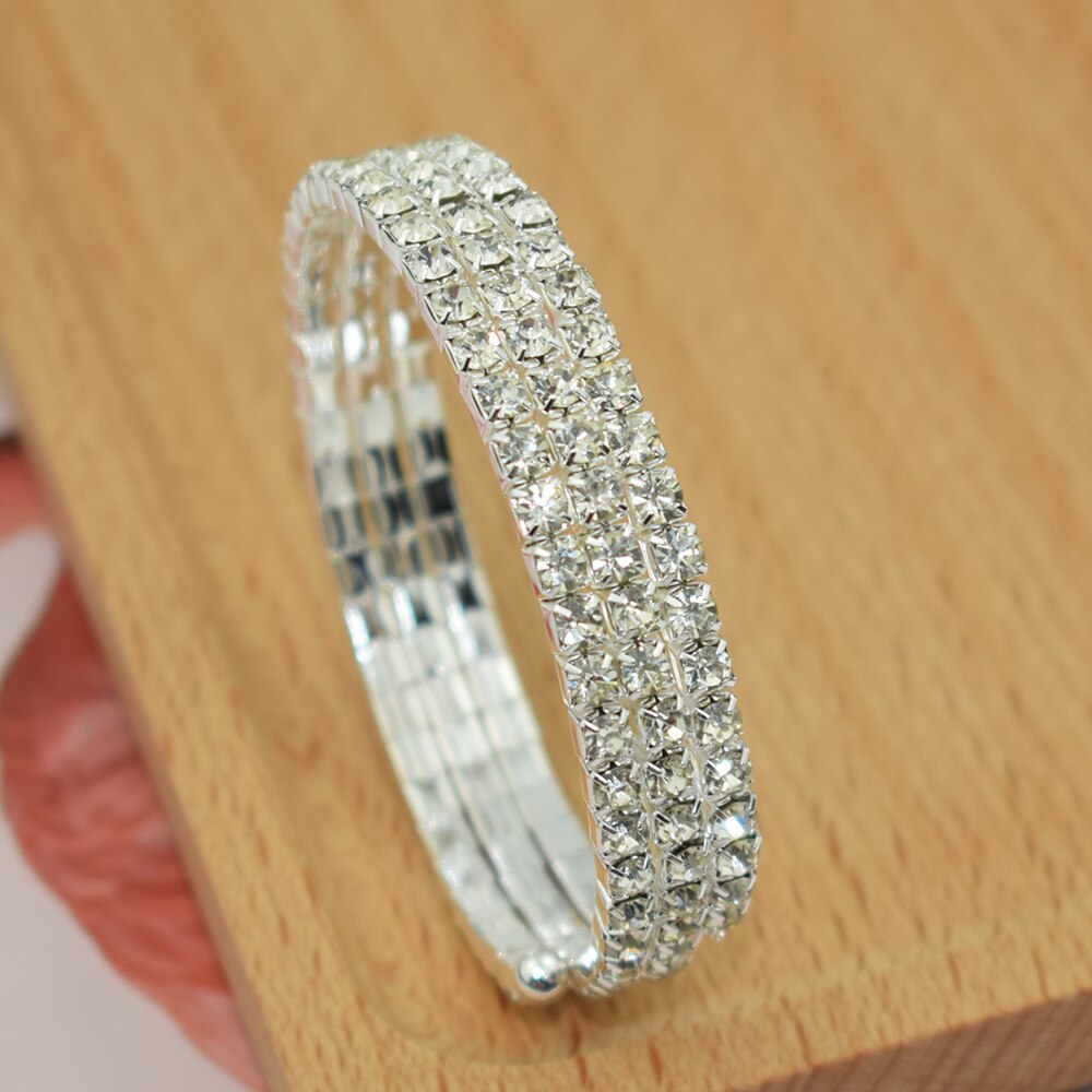 Braccialetto di cristallo classico di lusso con strass pieno bracciale tondo da ragazza bracciale in cristallo bracciale da sposa multistrato: R-   3row-3.5mm