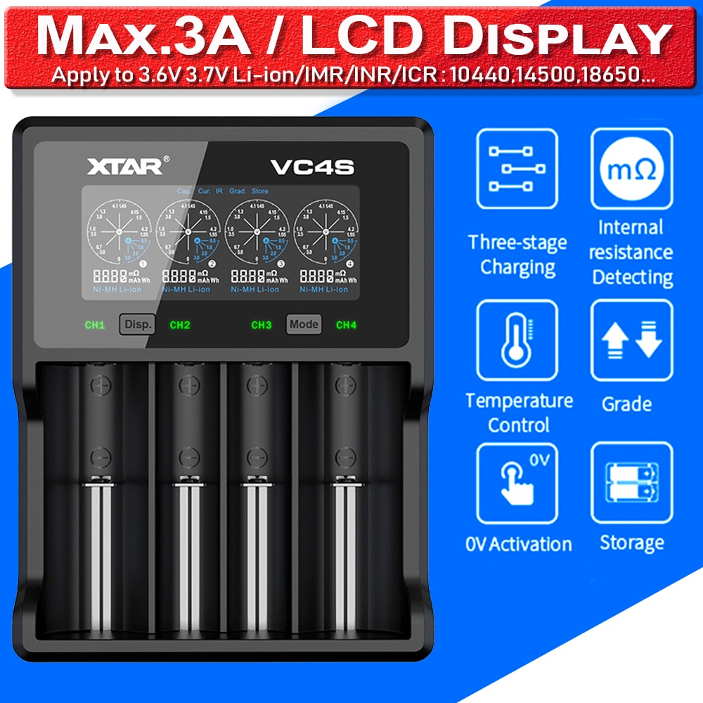 Xtar VC4S VC2S Usb 18650 20700 21700 32650 20700 CR123A Li-Ion Ni-Mh Batterij Lcd Charger 2-Bay 4-bay