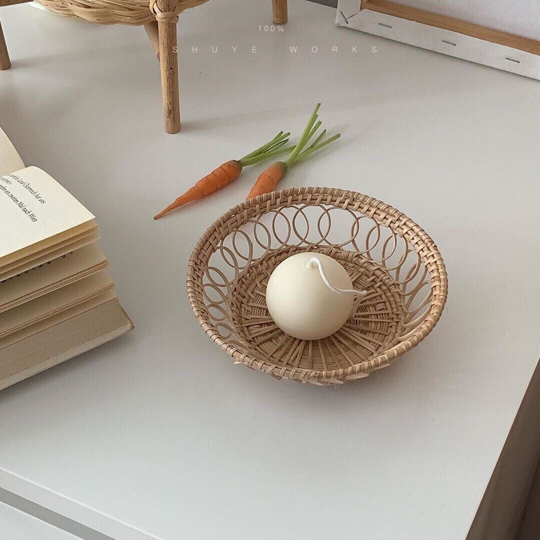 Rattan fruit basket hand-woven tray breakfast bread small basket fruit tray home living room storage basket shooting props