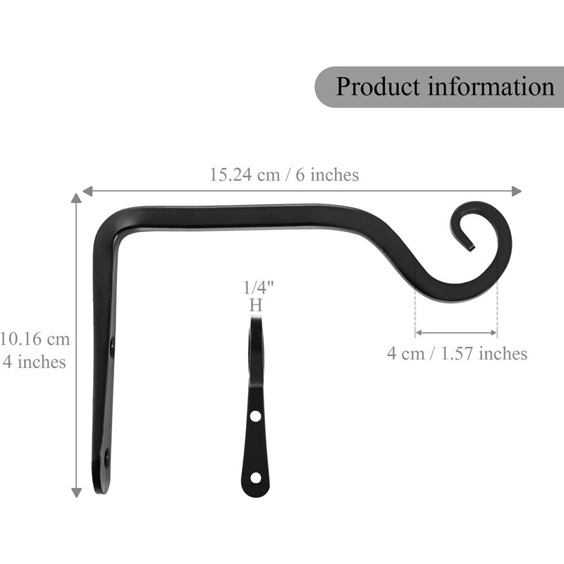 6- inch wandhaak hangende plantenbeugel, gemaakt van ijzer, wandhaken rustieke woondecoratie 2- pack (zwart), voor het ophangen van vogelvoeders
