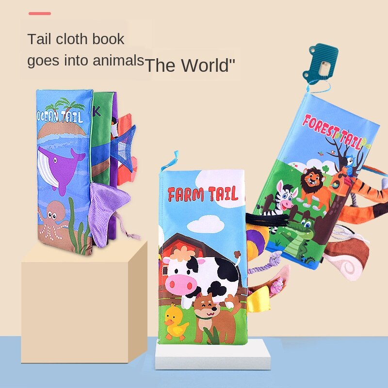 Baby Kan Niet Verscheuren Vroege Onderwijs Doek Boek 0-1 Jaar Oud Engels Cognitie Met Rinkelende Papier Dier staart Doek Boek Speelgoed