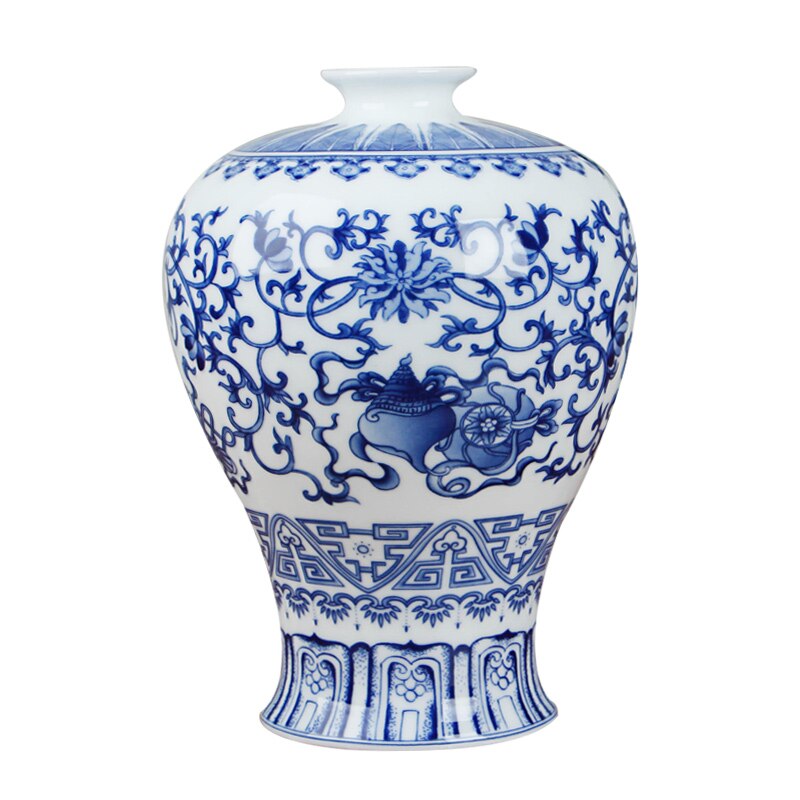 Klassisk kinesisk blå og hvid keramik vase antik bordplade af porcelæn blomstervase til hotel spisestue dekoration: C