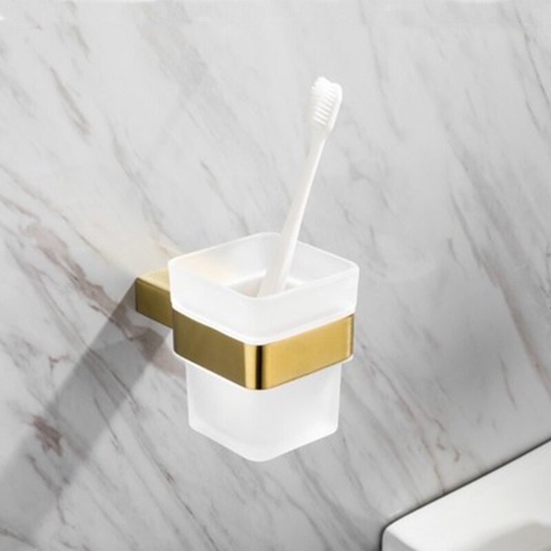 Bathroom Accessories Brushed Gold Toothbrush Holder Metal Wall Toilet Roll Paper Holder SUS304 Stainless Steel Bath Set Hooks: E