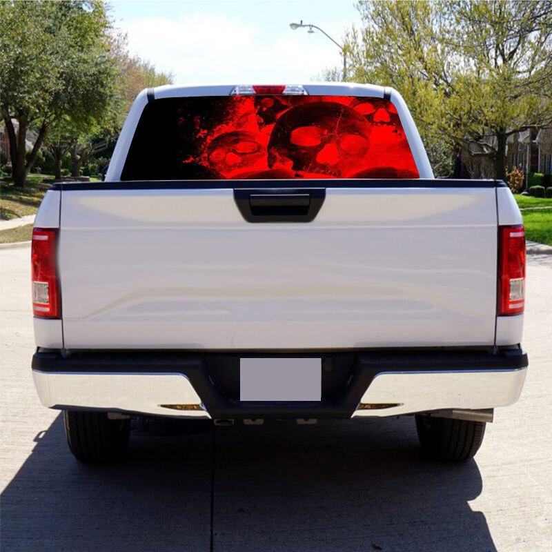 Cráneo rojo para camión, Jeep, todoterreno camioneta 3D parabrisas trasero Decoración Adhesivos pegatinas ventana trasera cartel de vidrio 57,9x18,1 pulgadas