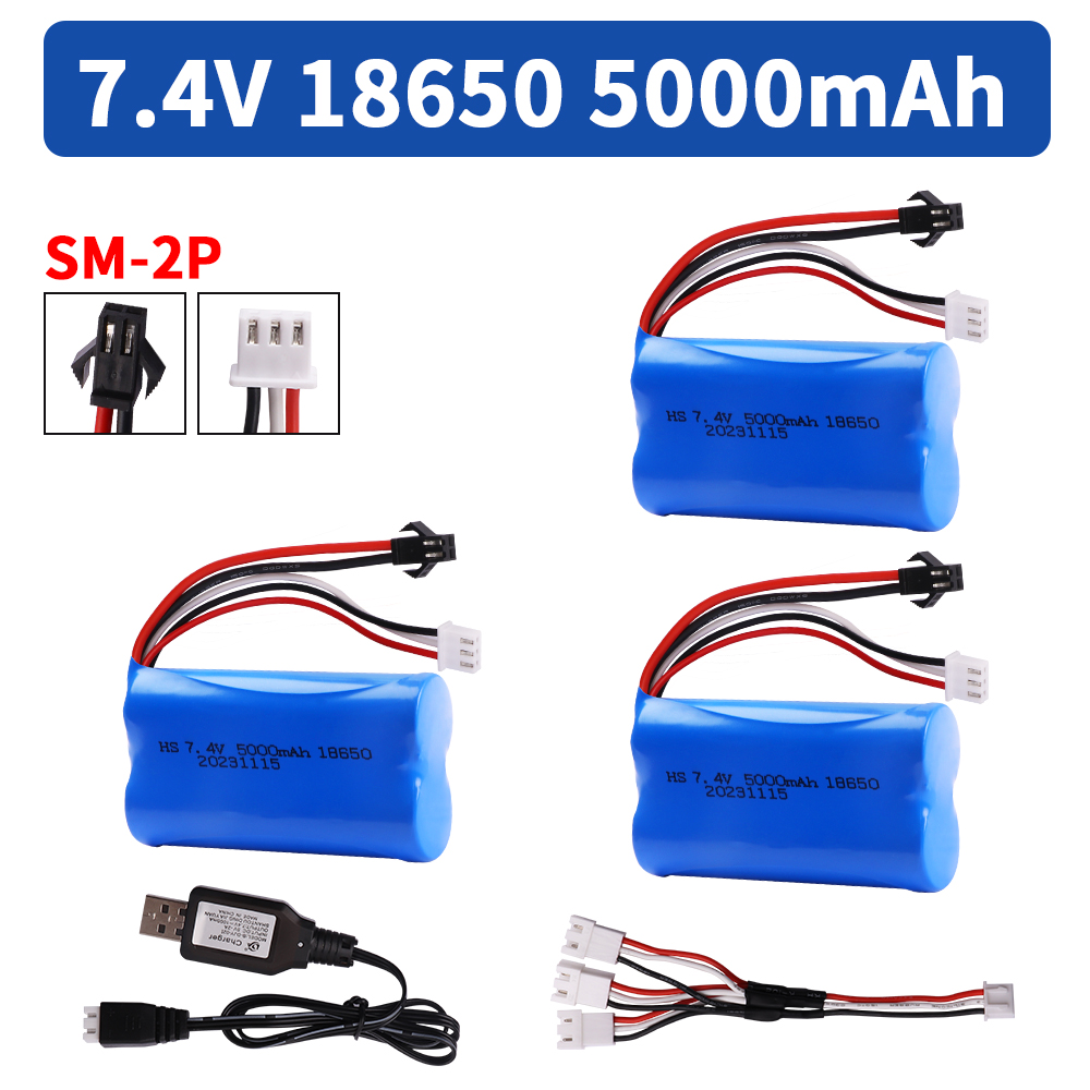 18650 Batterij 7.4V 5000mAh Lipo Batterij SM Plug voor WPL MN99S D90 U12A S033g Q1 H101 H103 Rc boten Auto Tanks Onderdelen