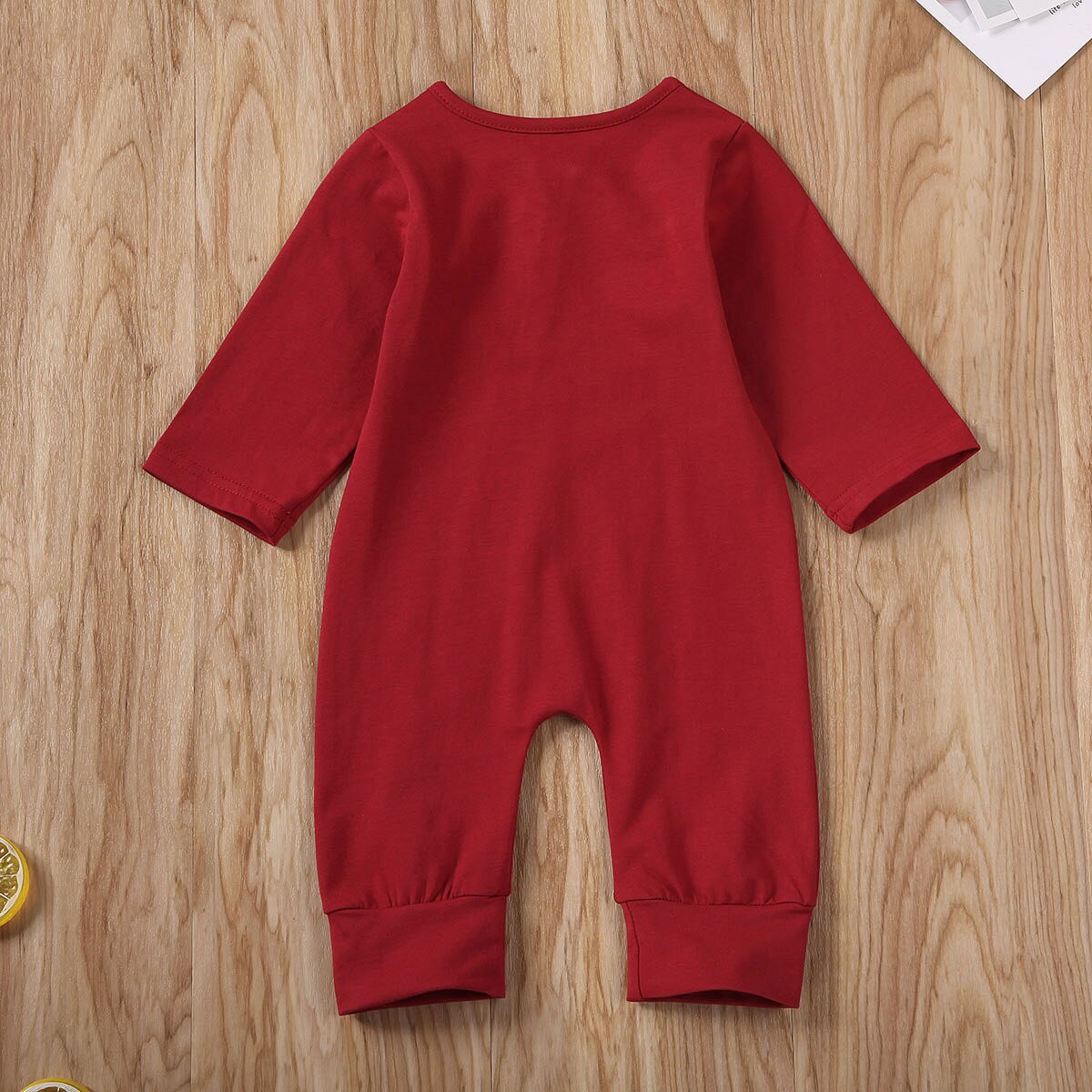 Christmas Newborn Toddler Baby Girl Clothes Red Long Sleeve O-Neck zipper Romper Top T-shirt Ruffle Long Pants Headband Outfits