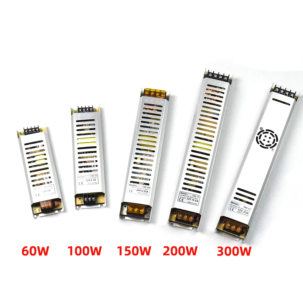 220v to 12v 24v ac dc strømforsyning 60w 100w 150w 200w 300w 12 volt 24v transformator strømkilde bytte strømforsyning